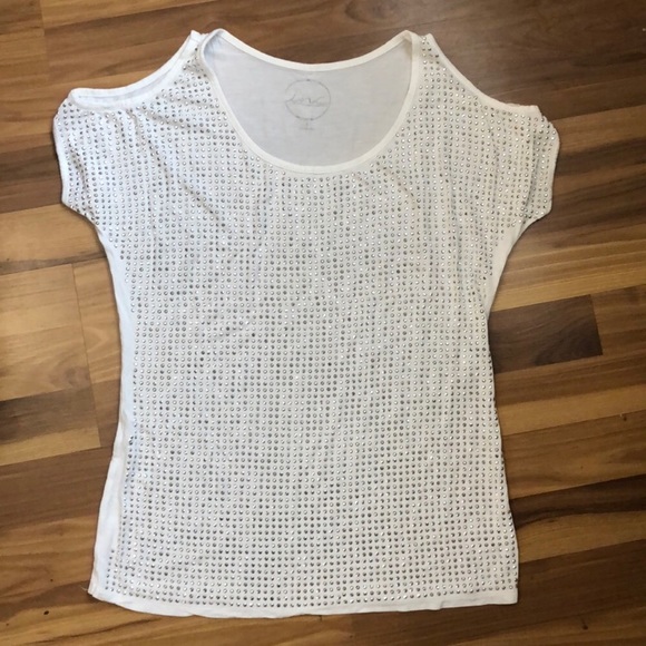 INC International Cold Shoulder Bling Top Size Sm - Picture 2 of 2